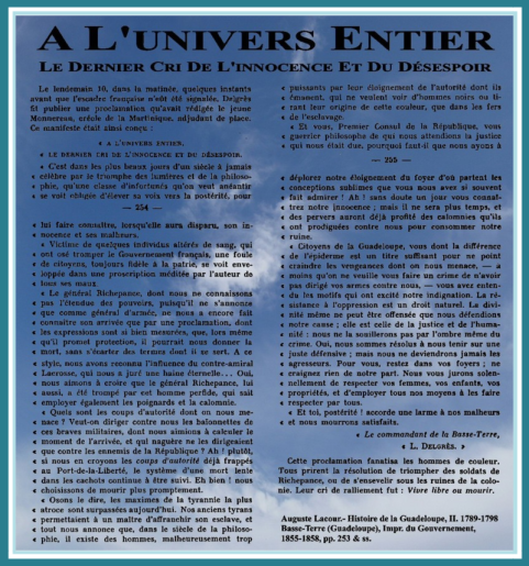 guadeloupe, basse terre, delgres, proclamation, bonaparte, esclave